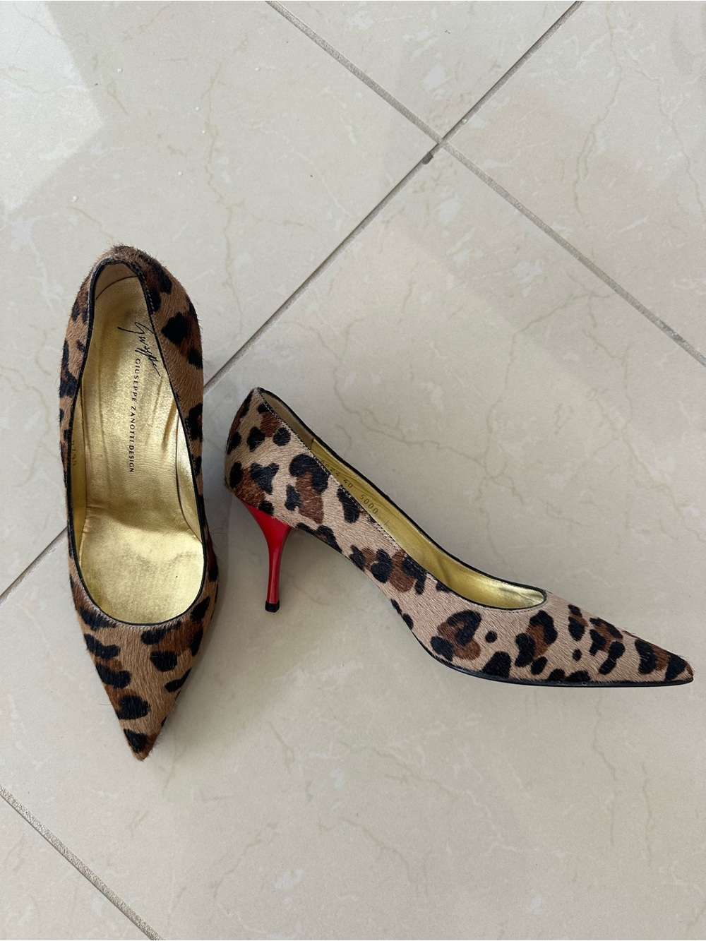 GUISEPPE ZANOTTI Pony Hair Leopard 3" Red Womens Heels Size 40 (US 10)